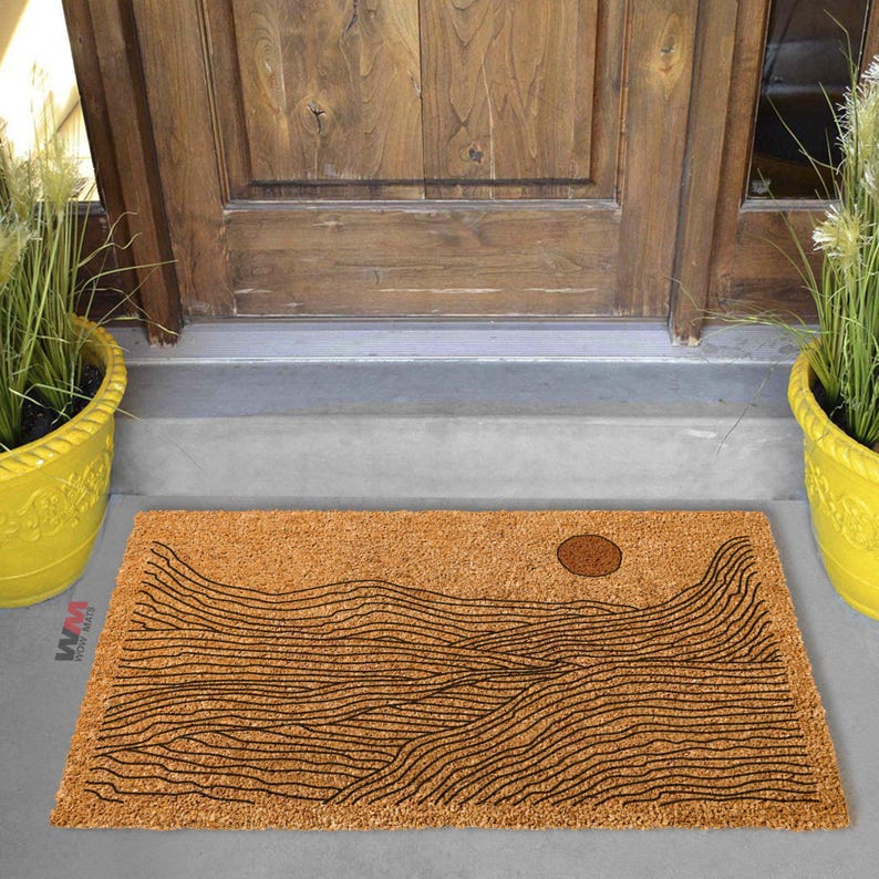 Abstract Landscape Coir Welcome Mat, Minimalist Line Art