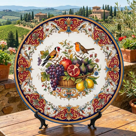 Fruit and Birds Display Plate, Inspired by Italian Renaissance Style Wall Art