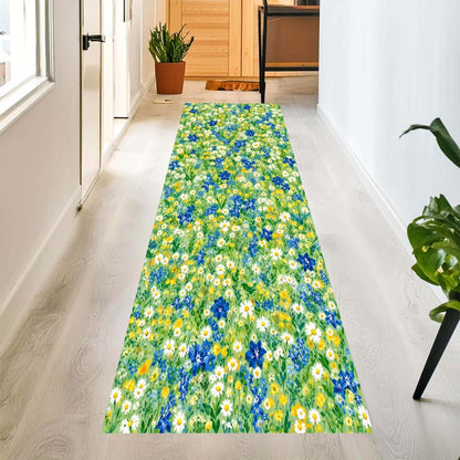 Wildflower Runner Rug: Daisy Meadow Carpet, Non-Slip Machine-Washable