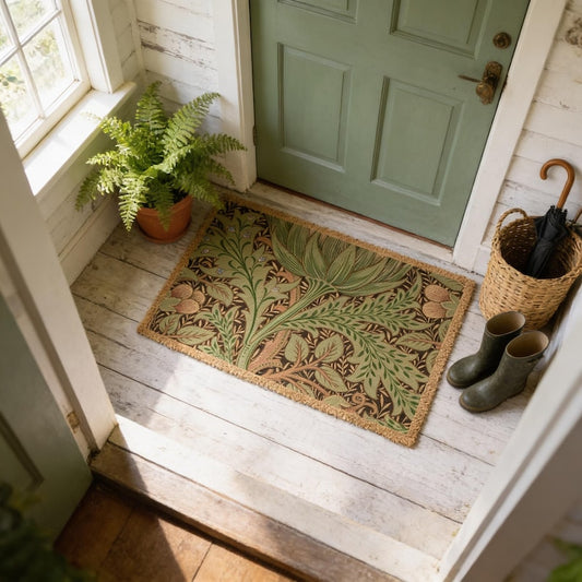 Vintage Floral Coir Doormat, Greenery Botanical Decor