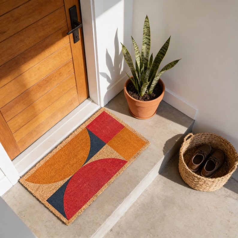 Coir Doormat: Mid-Century Modern Geometric Design - Eco Friendly