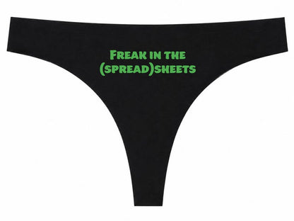 Freak In The (Spread) Sheets Black Thong, Funny Office Underwear, Spreadsheet Joke Panties
