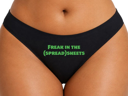 Freak In The (Spread) Sheets Black Thong, Funny Office Underwear, Spreadsheet Joke Panties