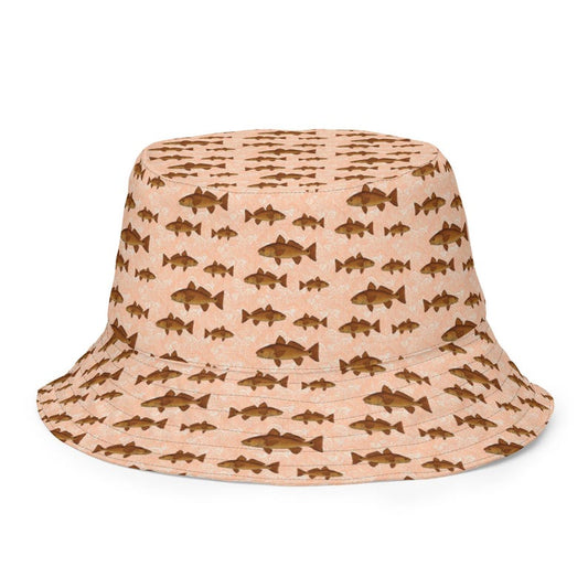 Reversible Redfish Bucket Hat, Coastal Fishing Hat, Beach Fisherman Sun Hat, Coral Reef Bucket Hat, Florida Fishing Gift, Unisex Beach Hat