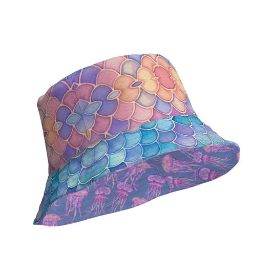 Mermaid Reversible Bucket Hat, Jellyfish Bucket Hat, Coastal Beach Hat, Pastel Ocean Hat, Mermaid Scale Hat, Cute Summer Hat, Jellyfish Gift