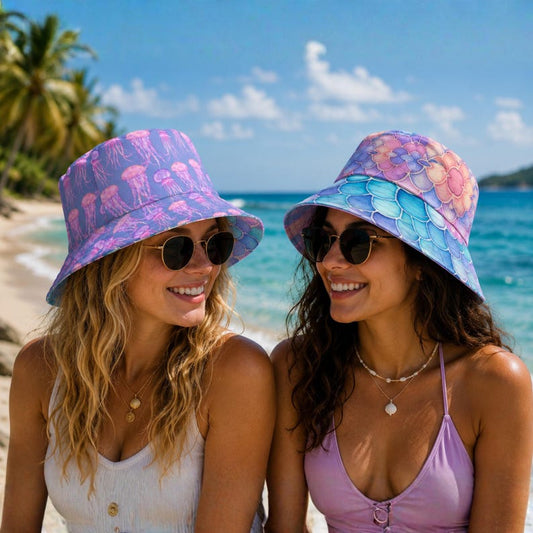 Mermaid Reversible Bucket Hat, Jellyfish Bucket Hat, Coastal Beach Hat, Pastel Ocean Hat, Mermaid Scale Hat, Cute Summer Hat, Jellyfish Gift