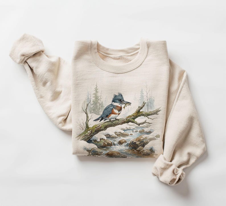 Retro 90's Belted Kingfisher Fishing Birder Gift Unisex Adult Crewneck Sweatshirt