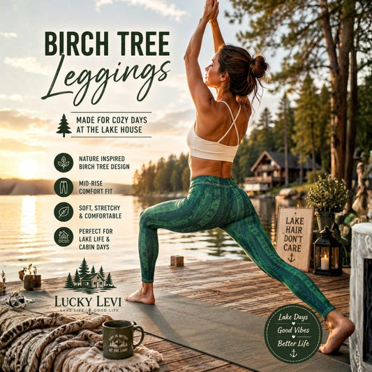 Birch Tree Leggings, Lake House Leggings, Cozy Cabin Leggings, Forest Leggings, Nature Yoga Pants, Mid Rise Leggings, Outdoor Lover Gift