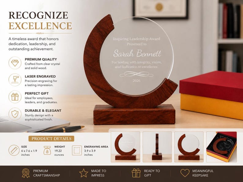 Employee Recognition Award – Personalized Acrylic Plaque, Custom Corporate Trophy