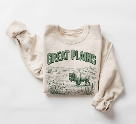 Retro 90's Great Plains Bison & Prairie Dogs Monochromatic Unisex Adult Crewneck Sweatshirt