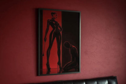 BDSM Femdom Art Print, Red & Black Latex Art, Kinky Fetish Art Wall Decor, Dominatrix Shipped, Bondage Art, Dominant Woman Illustration
