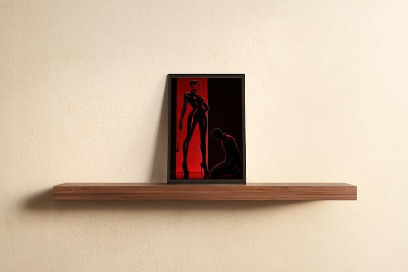 BDSM Femdom Art Print, Red & Black Latex Art, Kinky Fetish Art Wall Decor, Dominatrix Shipped, Bondage Art, Dominant Woman Illustration