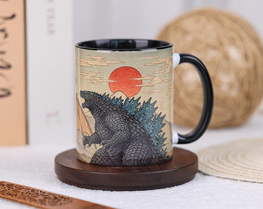 Vintage Godzilla vs King Ghidora Mug, Retro Kaiju mug - Japanese Monster Movie Print, Godzilla Movie Decor, Sci-Fi Film Mug