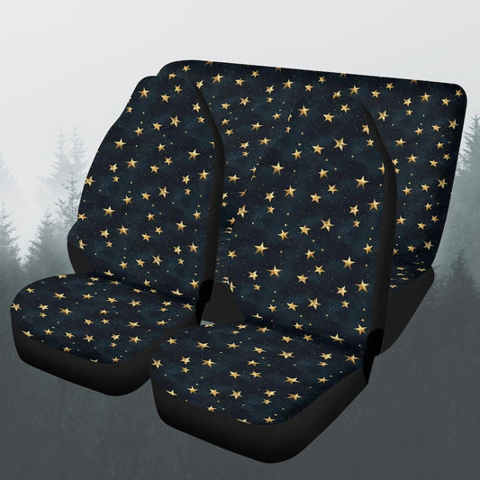 Gold Stars Gothic Car Seat Covers Full Set, Front And Back Seat Covers For Vehicle, Steering Wheel Cover, Car Decor Gift