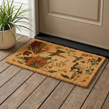 Hummingbird Welcome Mat: Floral Coir Door Rug (Custom Sizes Available)