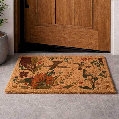 Hummingbird Welcome Mat: Floral Coir Door Rug (Custom Sizes Available)