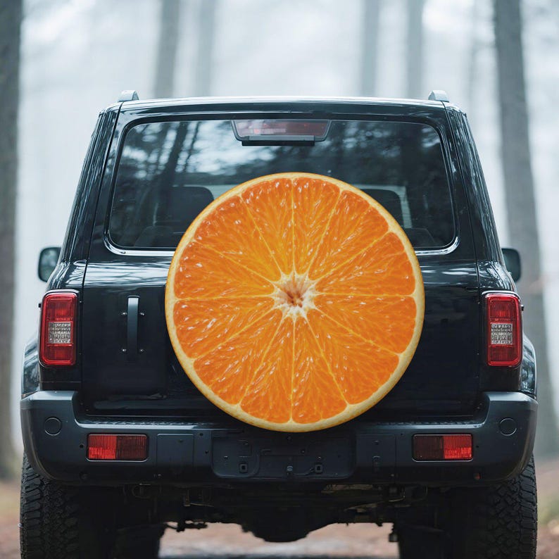 Orange Slice Spare Tire Cover, Waterproof PVC Wheel Protector (14-19 Inch)