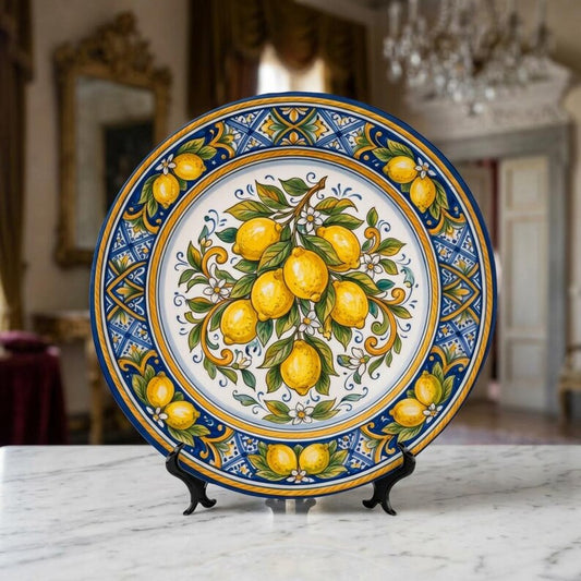 Vibrant Citrus Ceramic Display Plate Inspired by Southern Italy Country Kitchen Decor