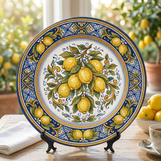 Vibrant Citrus Ceramic Display Plate Inspired by Southern Italy Country Kitchen Decor