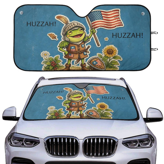 Frog Knight Patriotic Car Auto Sun Shade, Patriotic Frog Windshield Sunshade Car Gift, Car Accessories, Front Window Cover