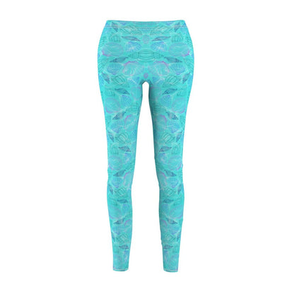 Beach Shell Leggings for Women, Coastal Seashell Yoga Pants, Ocean Blue Mid Rise Leggings, Beach Vacation Outfit, Matching Tee