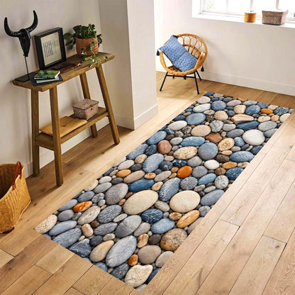Pebble Stone Runner Rug: River Rock Kitchen Carpet, Non-Slip Machine-Washable