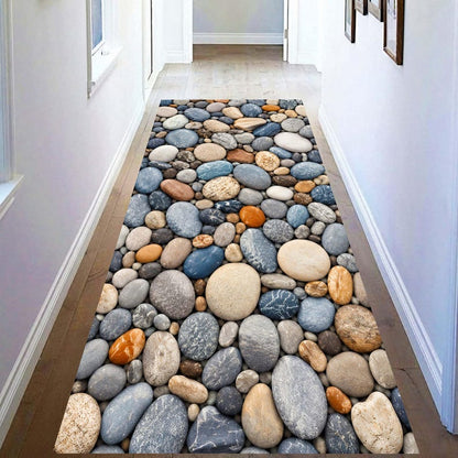 Pebble Stone Runner Rug: River Rock Kitchen Carpet, Non-Slip Machine-Washable
