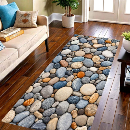 Pebble Stone Runner Rug: River Rock Kitchen Carpet, Non-Slip Machine-Washable