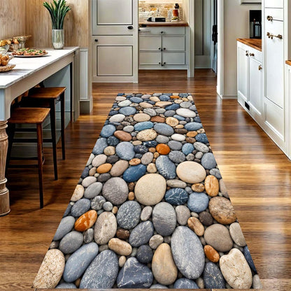 Pebble Stone Runner Rug: River Rock Kitchen Carpet, Non-Slip Machine-Washable
