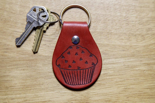 Chocolate chip muffin Leather Keychain