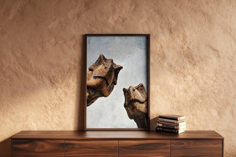 T rex wall art, mid century wall art, dinosaur wall art print, teal orange print