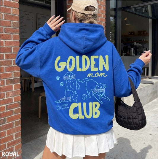Golden Mom Club Hoodie, Dog Mom Hoodie, Back Design Hoodie, Dog Lover Gift, Retriever Dog Shirt, Fur Mama Hoodies Dog Mama Hooded Sweatshirt