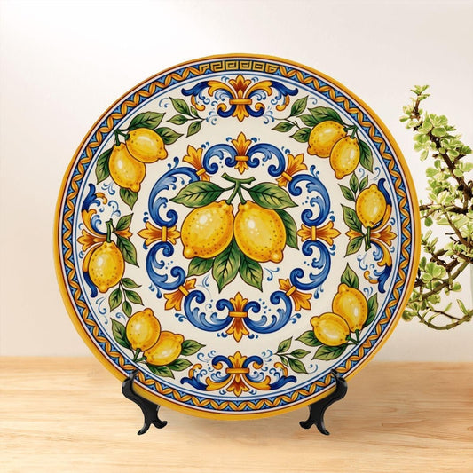 Coastal Lemon Display Plate: Positano Inspired Artisan Ceramic Room Decoration