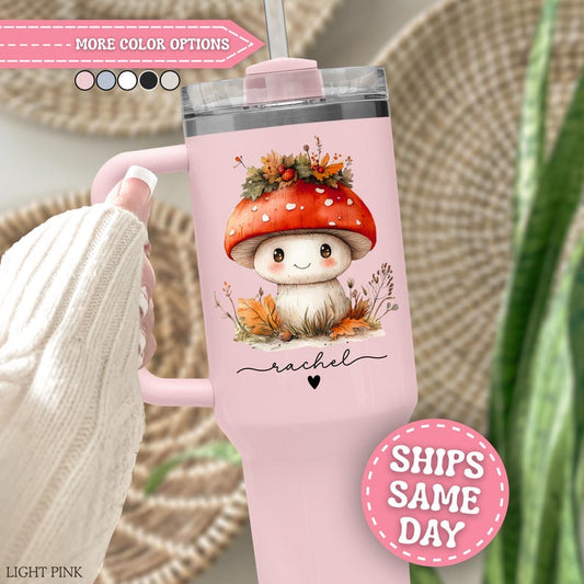 Mushroom Tumbler Personalized Mushroom 40oz Tumbler with Handle Custom Mushroom Gifts for Women Mushroom Cup for Mushroom Lover Gift 40 oz