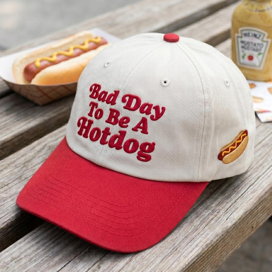 Embroidered Hotdog Trucker Hat, Funny Baseball Cap, BBQ Apparel, Two Tone Summer Style