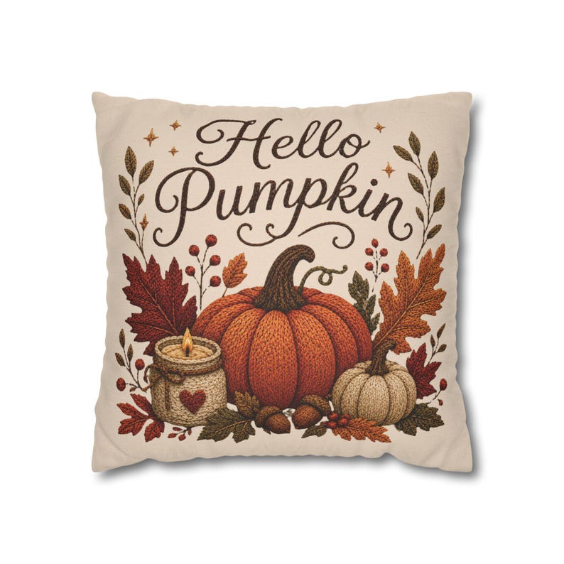 Hello Pumpkin Pillowcase | Beige Fall Throw Pillowcase | Cozy Autumn Farmhouse Home Decor| Pumpkin cute pillow covers| Thanksgiving pillow