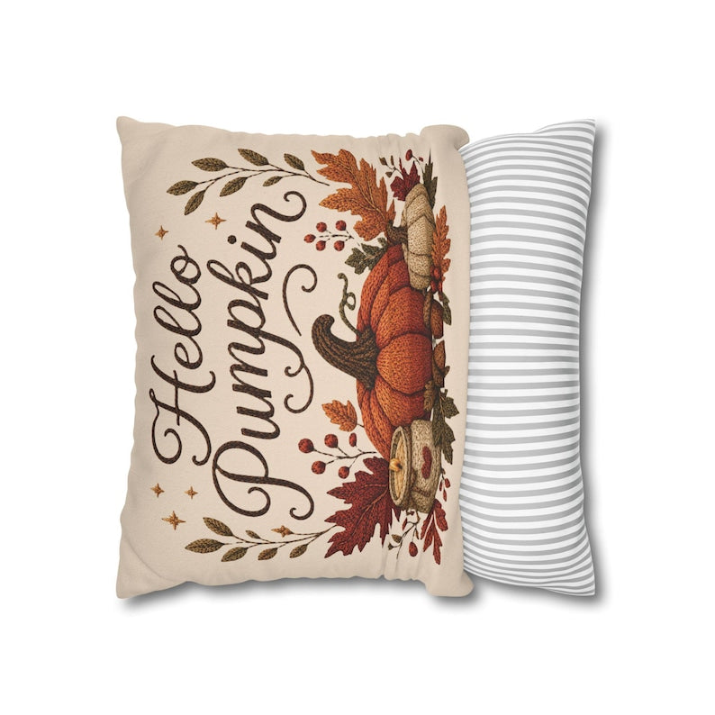 Hello Pumpkin Pillowcase | Beige Fall Throw Pillowcase | Cozy Autumn Farmhouse Home Decor| Pumpkin cute pillow covers| Thanksgiving pillow