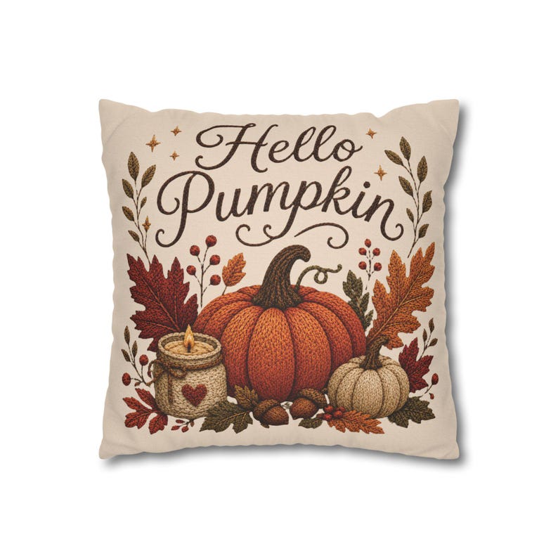 Hello Pumpkin Pillowcase | Beige Fall Throw Pillowcase | Cozy Autumn Farmhouse Home Decor| Pumpkin cute pillow covers| Thanksgiving pillow