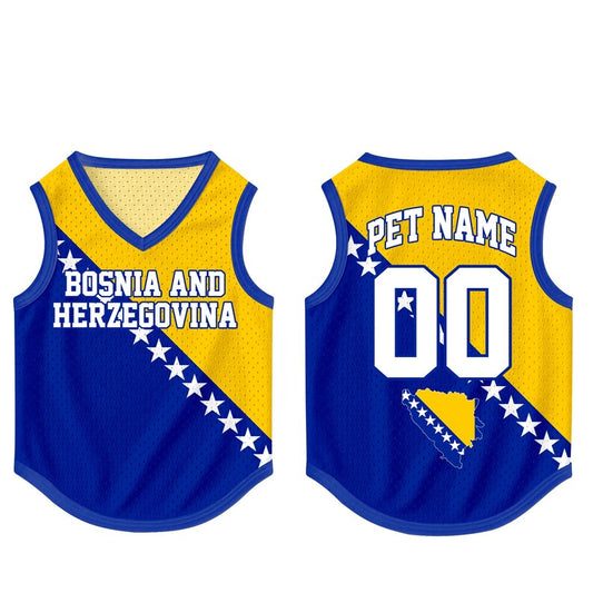 Custom Bosnia and Herzegovina Pet Jersey, Personalized Outfit for Dogs Cats, World Cup Pet Mess Jersey Name Number Sportswear Pet Jersey