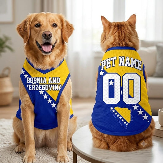 Custom Bosnia and Herzegovina Pet Jersey, Personalized Outfit for Dogs Cats, World Cup Pet Mess Jersey Name Number Sportswear Pet Jersey