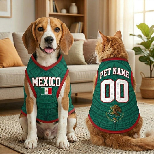 Custom Mexico Pet Jersey, Personalized Outfit for Dogs Cats, World Cup Pet Mess Jersey Name Number Sportswear Pet Jersey