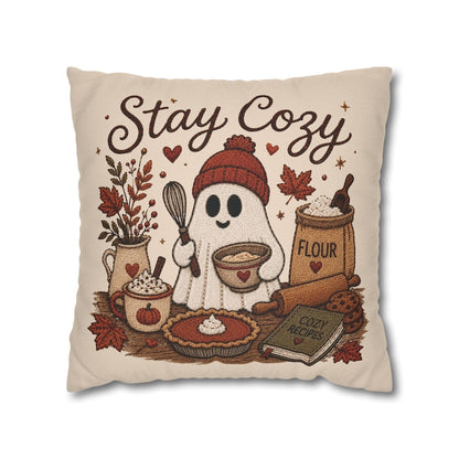 Stay Cosy Ghost Pillowcase | Beige Halloween Throw Pillowcase | Cute Spooky Fall Home Decor| Spooky season decor| Baking ghost pillowcase