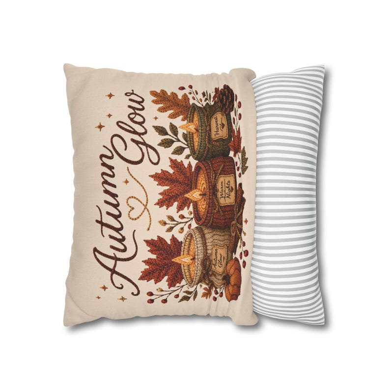 Autumn Glow Candles Pillowcase | Beige Fall Throw Pillowcase | Cozy Farmhouse Autumn Home Decor| Candle pillow cover| Fall pillow case gift
