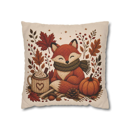 Cosy Fox Pillowcase | Beige Woodland Throw Pillowcase | Cute Autumn Farmhouse Home Decor| Fall pillow cover| Fall leaves and animal decor
