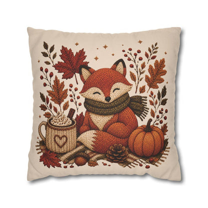 Cosy Fox Pillowcase | Beige Woodland Throw Pillowcase | Cute Autumn Farmhouse Home Decor| Fall pillow cover| Fall leaves and animal decor