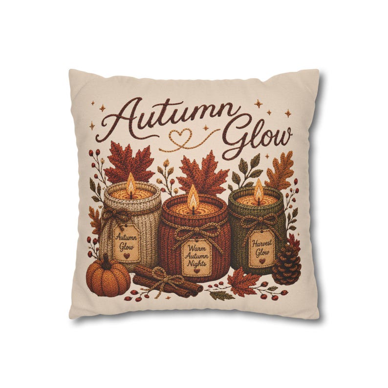 Autumn Glow Candles Pillowcase | Beige Fall Throw Pillowcase | Cozy Farmhouse Autumn Home Decor| Candle pillow cover| Fall pillow case gift