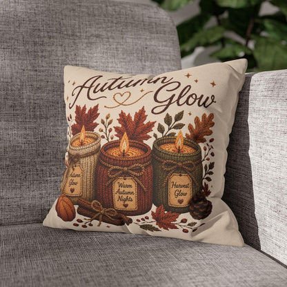 Autumn Glow Candles Pillowcase | Beige Fall Throw Pillowcase | Cozy Farmhouse Autumn Home Decor| Candle pillow cover| Fall pillow case gift
