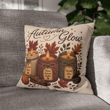 Autumn Glow Candles Pillowcase | Beige Fall Throw Pillowcase | Cozy Farmhouse Autumn Home Decor| Candle pillow cover| Fall pillow case gift