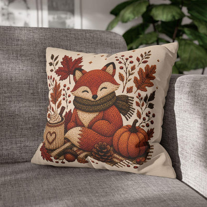 Cosy Fox Pillowcase | Beige Woodland Throw Pillowcase | Cute Autumn Farmhouse Home Decor| Fall pillow cover| Fall leaves and animal decor