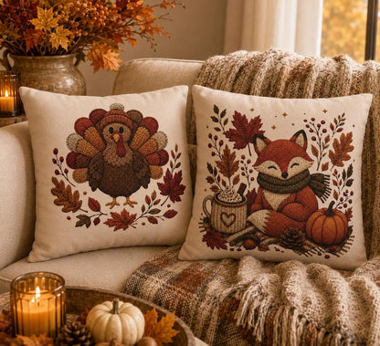 Autumn Glow Candles Pillowcase | Beige Fall Throw Pillowcase | Cozy Farmhouse Autumn Home Decor| Candle pillow cover| Fall pillow case gift